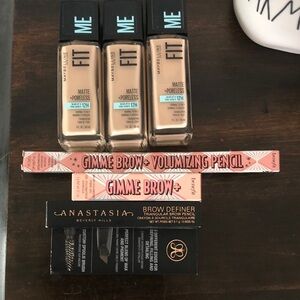 All brand, new Maybelline fit, gimme, brown Anastasia, pencils, and definers